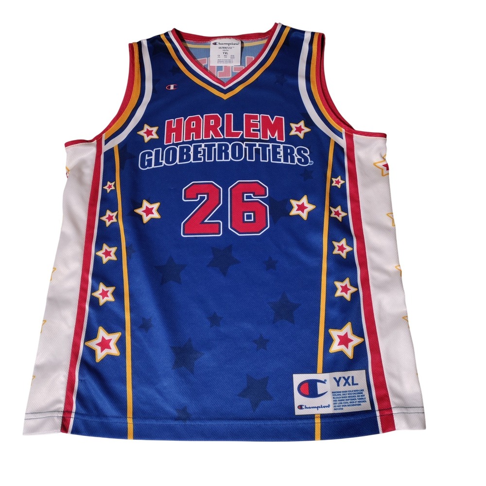 Champion Harlem Globetrotters Hi-Lite 26 Jersey Kids Youth XL Blue Red Stars